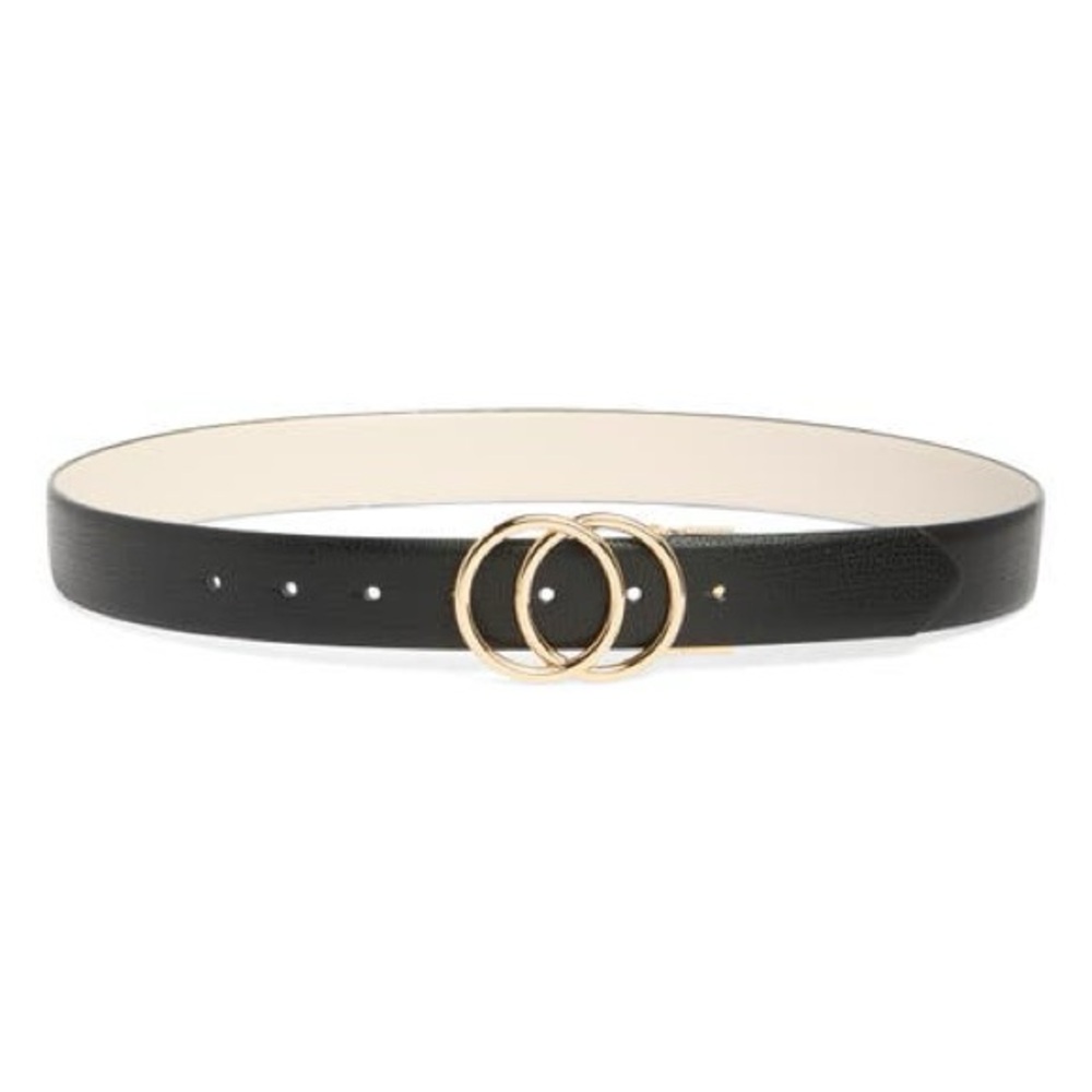 Vince Camuto Elegant Black Belt with Gold Buckle